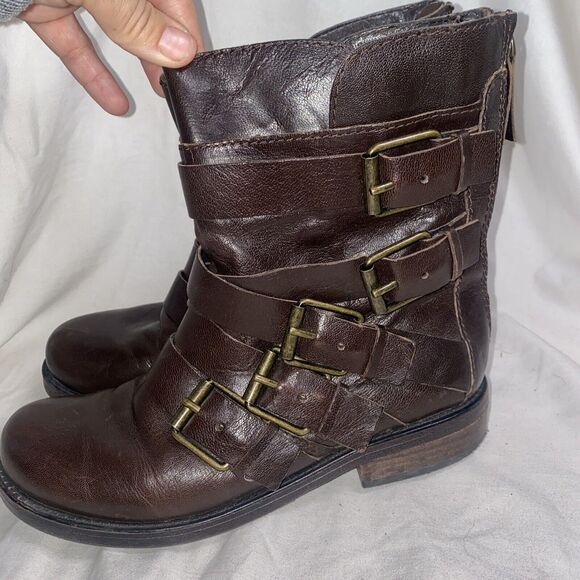 Vintage chunky biker goth Y2K Nine West Leather 7.5 m Buckle 90s moto baddie - Picture 3 of 11